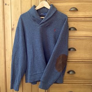 Polo Ralph Lauren - Shawl Sweater Burgundy Logo Elbow Patches Cotton Pullover XL